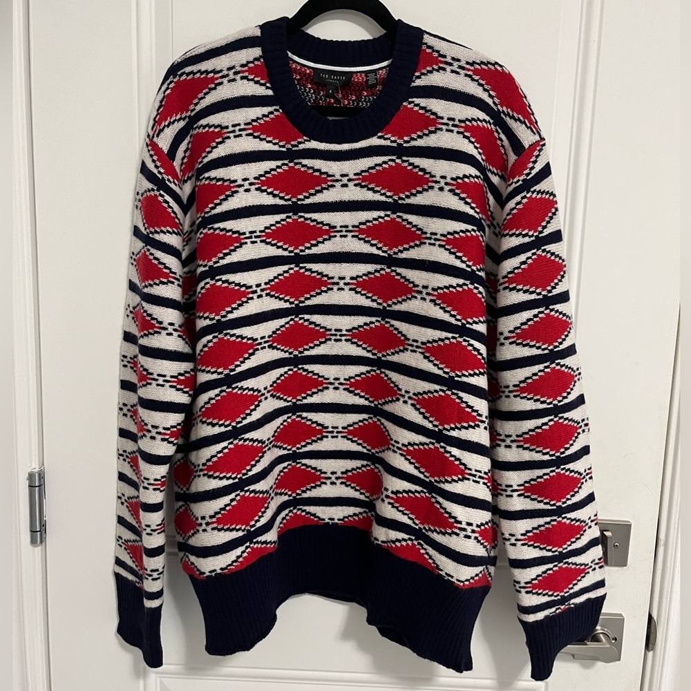 NWT - Ted Baker Men’s Diamond Knitted Wool Blended Sweater - TED 6/ XXL